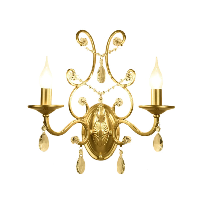 Sikunuo | Curved Arm Wall Light Contemporary Crystal 1/2-Light Wall Mounted Lighting with/without Shade in Brass