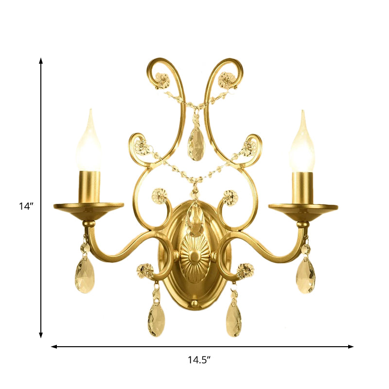 Sikunuo | Curved Arm Wall Light Contemporary Crystal 1/2-Light Wall Mounted Lighting with/without Shade in Brass