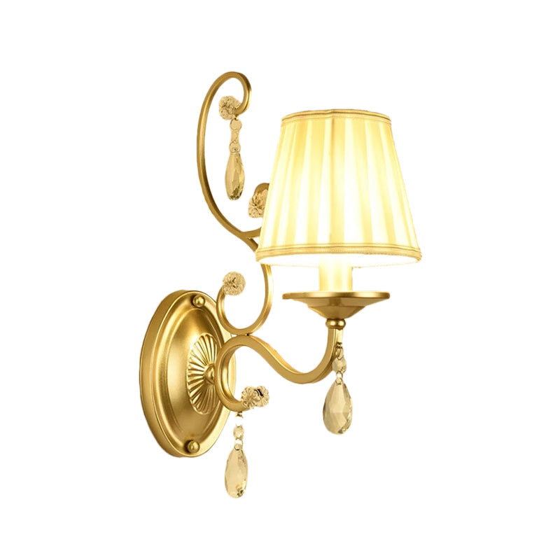 Sikunuo | Curved Arm Wall Light Contemporary Crystal 1/2-Light Wall Mounted Lighting with/without Shade in Brass