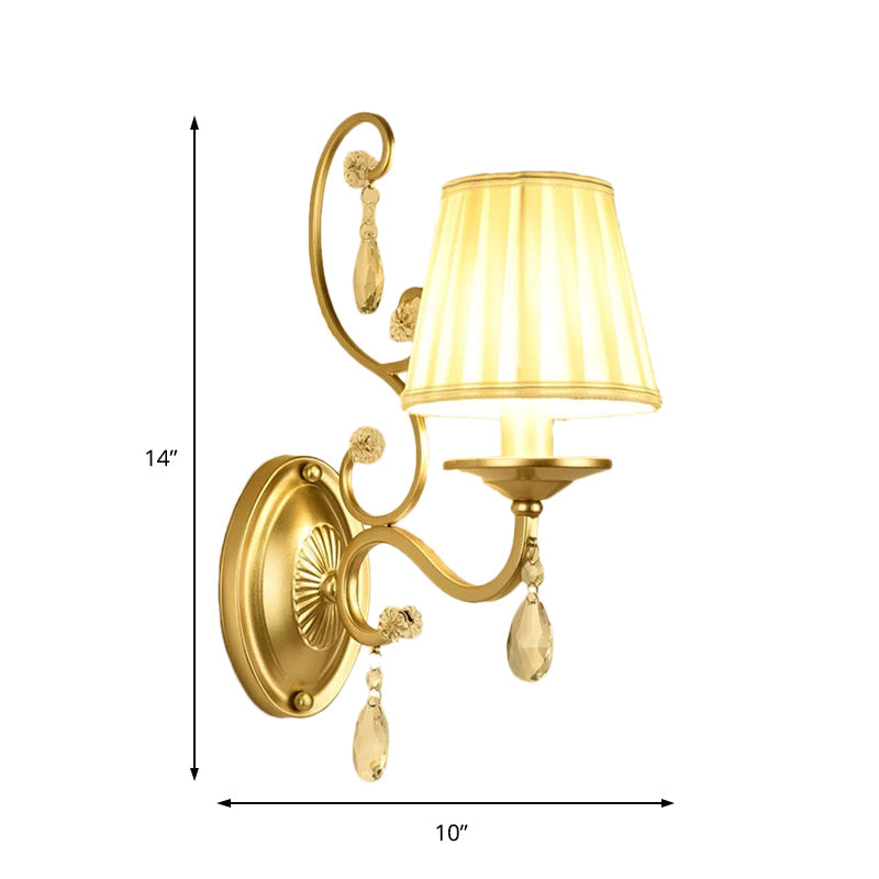 Sikunuo | Curved Arm Wall Light Contemporary Crystal 1/2-Light Wall Mounted Lighting with/without Shade in Brass