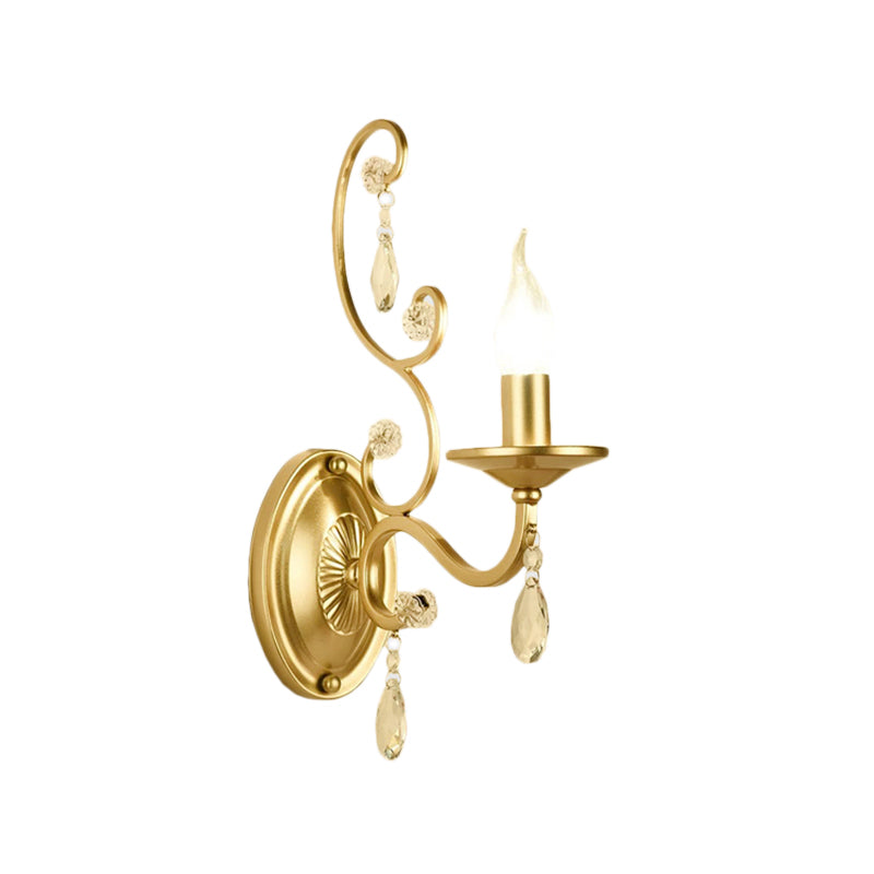 Sikunuo | Curved Arm Wall Light Contemporary Crystal 1/2-Light Wall Mounted Lighting with/without Shade in Brass