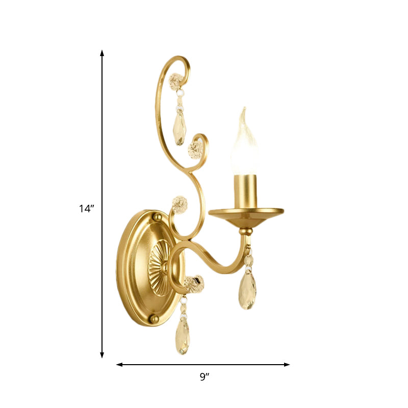 Sikunuo | Curved Arm Wall Light Contemporary Crystal 1/2-Light Wall Mounted Lighting with/without Shade in Brass