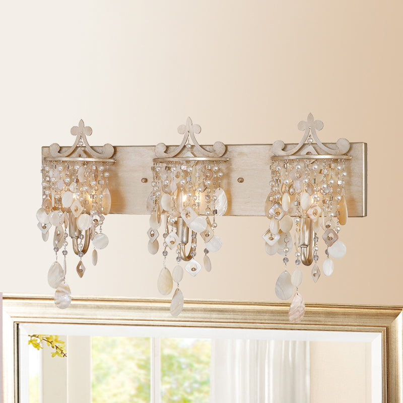 Sikunuo | Linear Wall Mount Light Modern Style Shell and Crystal 1/3-Light Wall Light with Pearl Decoration in Gold