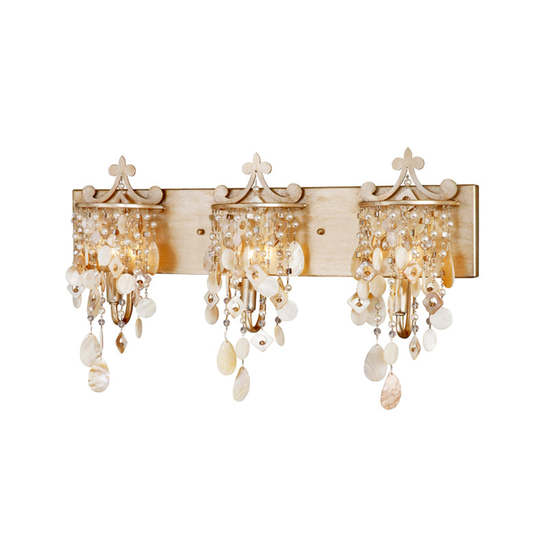 Sikunuo | Linear Wall Mount Light Modern Style Shell and Crystal 1/3-Light Wall Light with Pearl Decoration in Gold