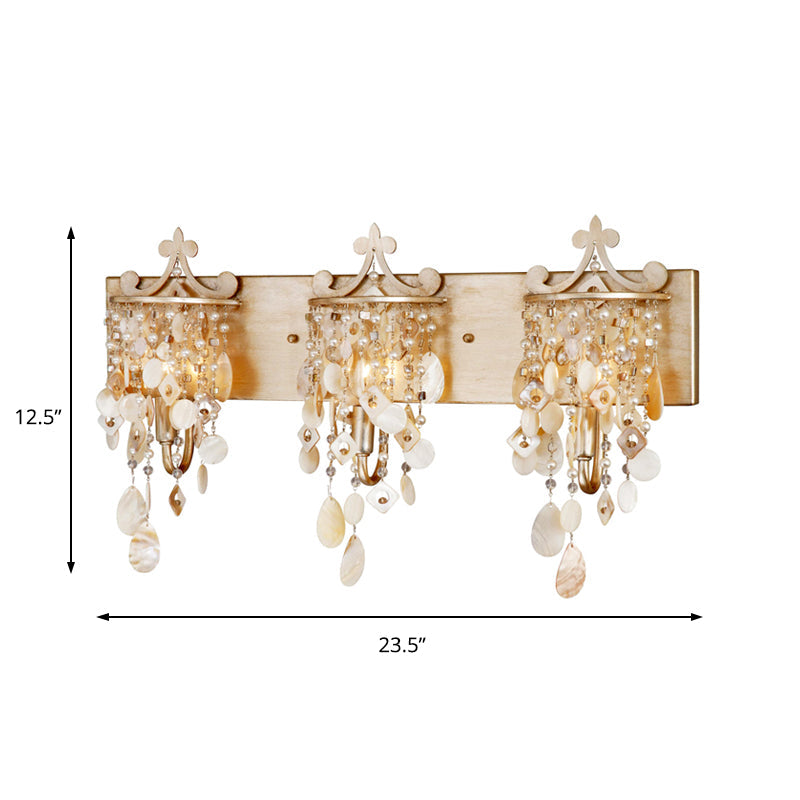 Sikunuo | Linear Wall Mount Light Modern Style Shell and Crystal 1/3-Light Wall Light with Pearl Decoration in Gold