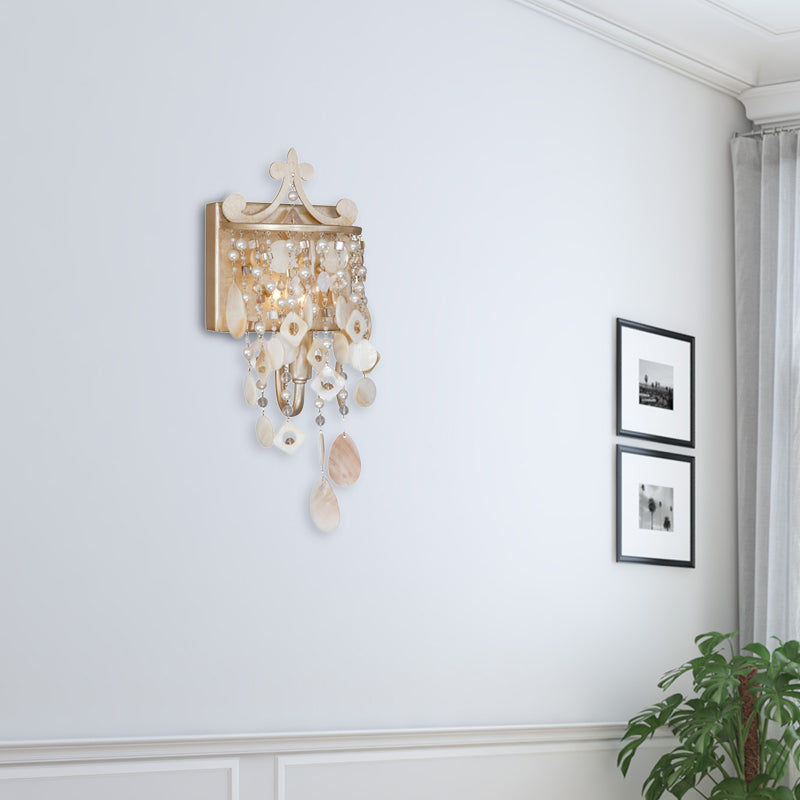 Sikunuo | Linear Wall Mount Light Modern Style Shell and Crystal 1/3-Light Wall Light with Pearl Decoration in Gold
