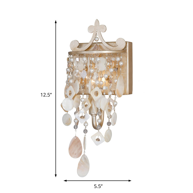 Sikunuo | Linear Wall Mount Light Modern Style Shell and Crystal 1/3-Light Wall Light with Pearl Decoration in Gold