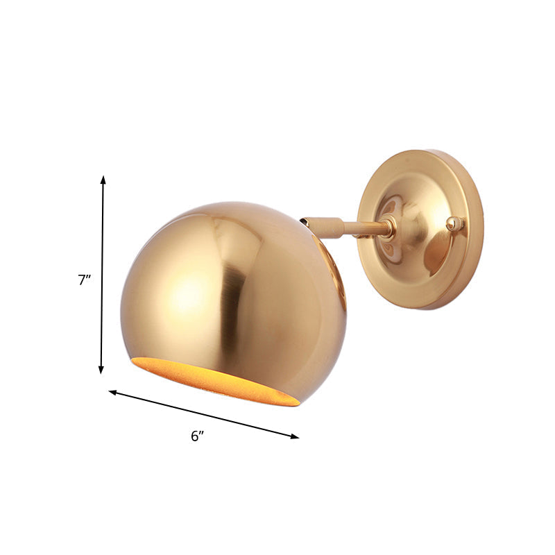 Sikunuo | Brass 1 Lightbulb Wall Lamp Sconces Loft Style Metal Globe Shade Wall Mounted Lamp for Dining Room