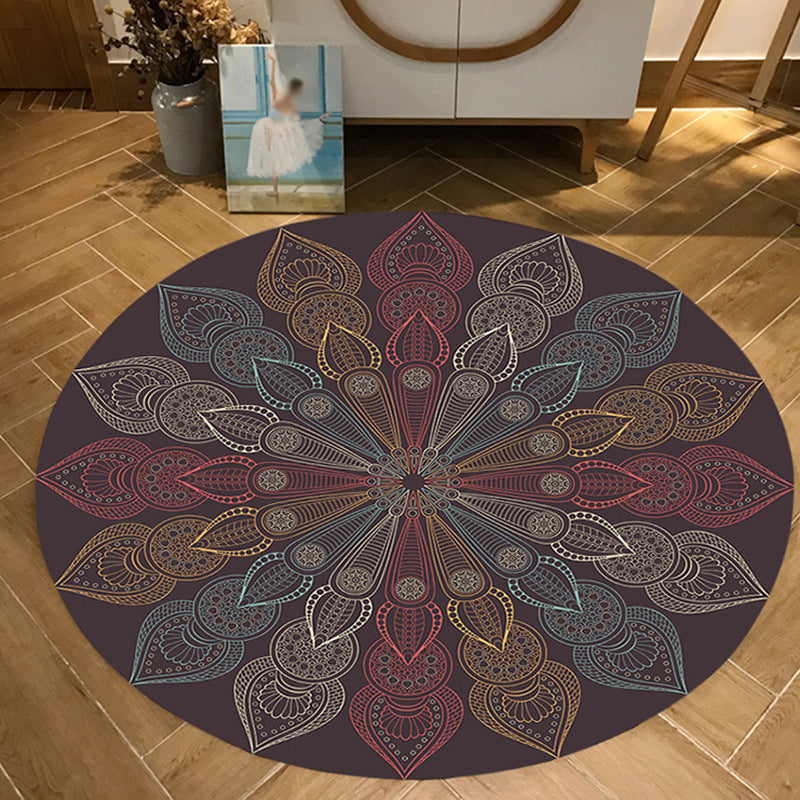 Sikunuo | Dark brown Moroccan rug flannel floral pattern rug washable non-slip backing rug for the living room
