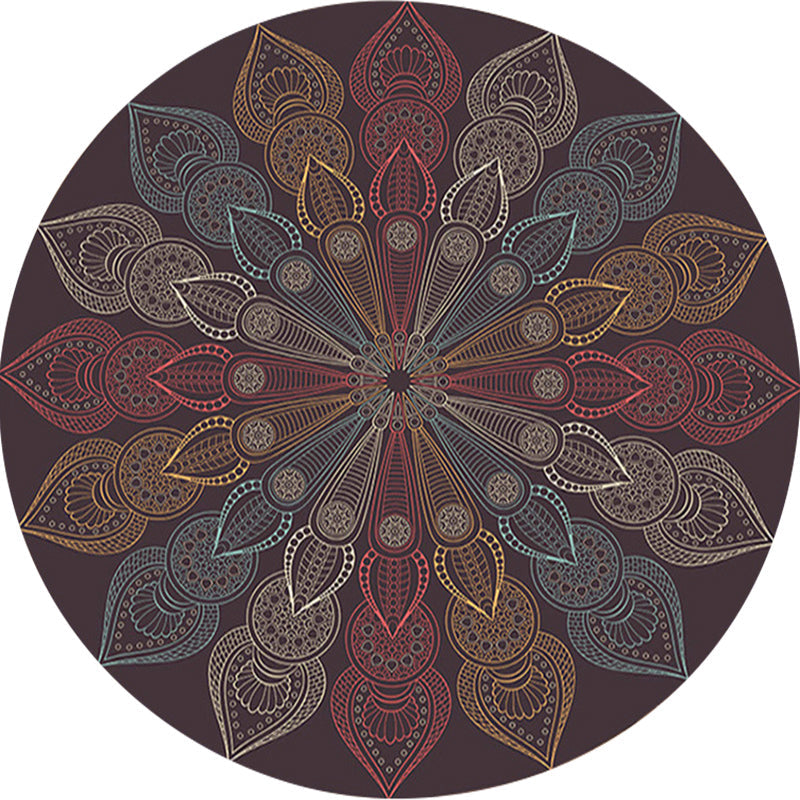 Sikunuo | Dark brown Moroccan rug flannel floral pattern rug washable non-slip backing rug for the living room