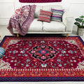 Sikunuo | Moroccan Living Room Rug with Red Medallion Floral Pattern Rug Polyester Non-slip Machine Washable Rug