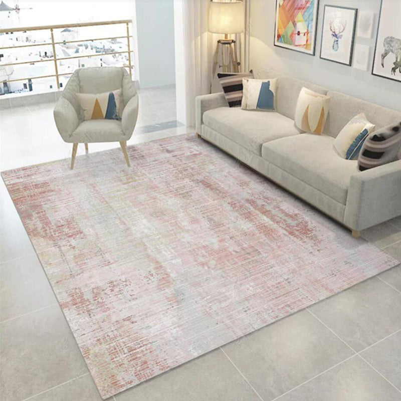 Sikunuo | Modern Abstract Rug Light Pink Polyester Rug Washable Non-Slip Back Rug for Bedroom