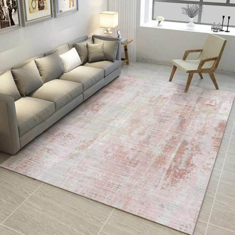Sikunuo | Modern Abstract Rug Light Pink Polyester Rug Washable Non-Slip Back Rug for Bedroom