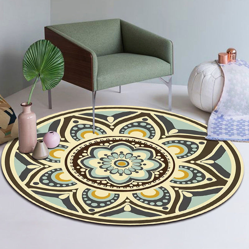 Sikunuo | Unique flower pattern carpet green and yellow Mediterranean carpet flannel non-slip bottom washable carpet for living room