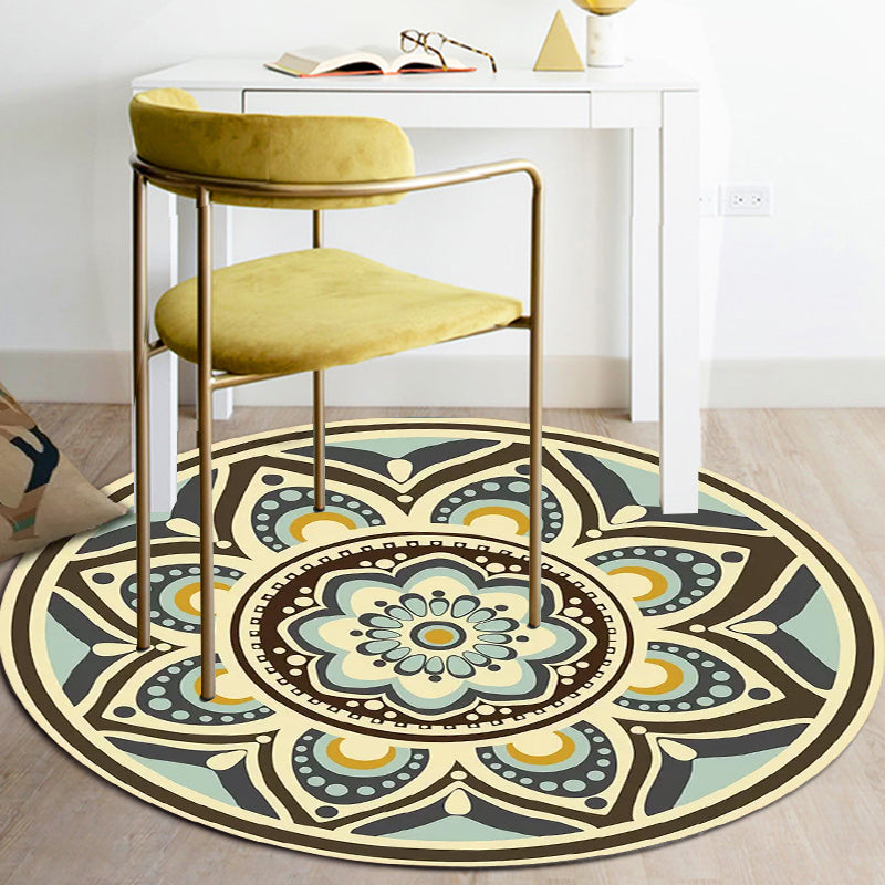 Sikunuo | Unique flower pattern carpet green and yellow Mediterranean carpet flannel non-slip bottom washable carpet for living room