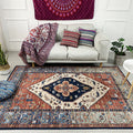 Sikunuo | Moroccan Living Room Rug in Brown Medallion Floral Pattern Carpet Polyester Non-Slip Stain-Resistant Area Rug