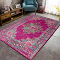 Sikunuo | Purple Bedroom Rug Moroccan Medallion Floral Pattern Rug Polyester Washable Non-Slip Back Rug