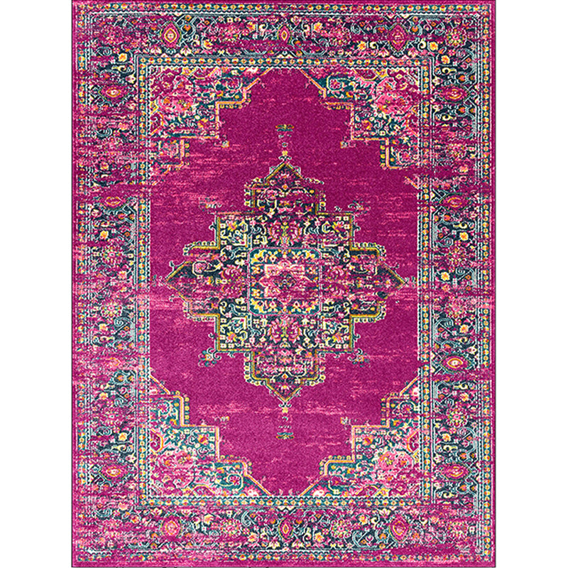 Sikunuo | Purple Bedroom Rug Moroccan Medallion Floral Pattern Rug Polyester Washable Non-Slip Back Rug