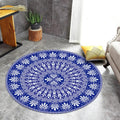 Sikunuo | Blue Mediterranean Rug Flannel Floral Pattern Rug Washable Non-Slip Back Rug for the Living Room