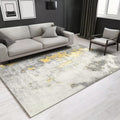 Sikunuo | Stylish Abstract Rug White and Gold Casual Rug Polyester Washable Non-Slip Bottom Carpet for Living Room