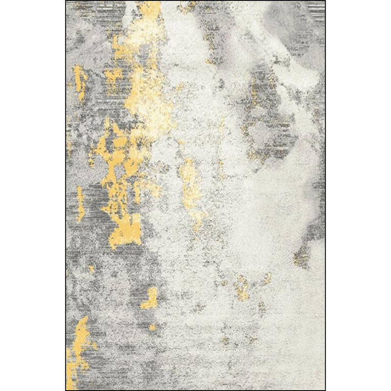 Sikunuo | Stylish Abstract Rug White and Gold Casual Rug Polyester Washable Non-Slip Bottom Carpet for Living Room