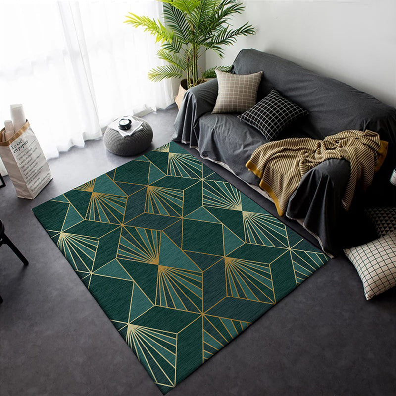 Sikunuo | Nordic Modern Rug in Turquoise Geometric Rhombus Pattern Rug Polyester Machine Washable Rug for Home Decor