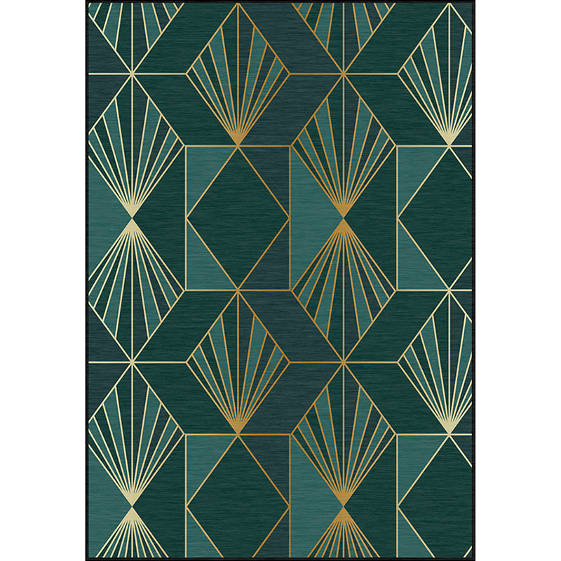 Sikunuo | Nordic Modern Rug in Turquoise Geometric Rhombus Pattern Rug Polyester Machine Washable Rug for Home Decor