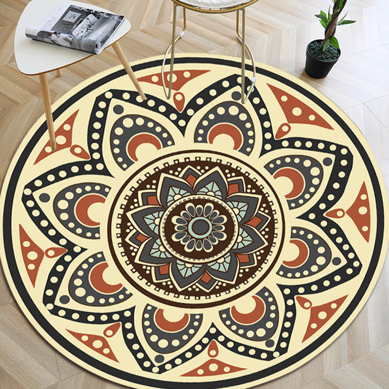 Sikunuo | Persian floral pattern rug yellow flannel rug machine washable non-slip rug for the bedroom