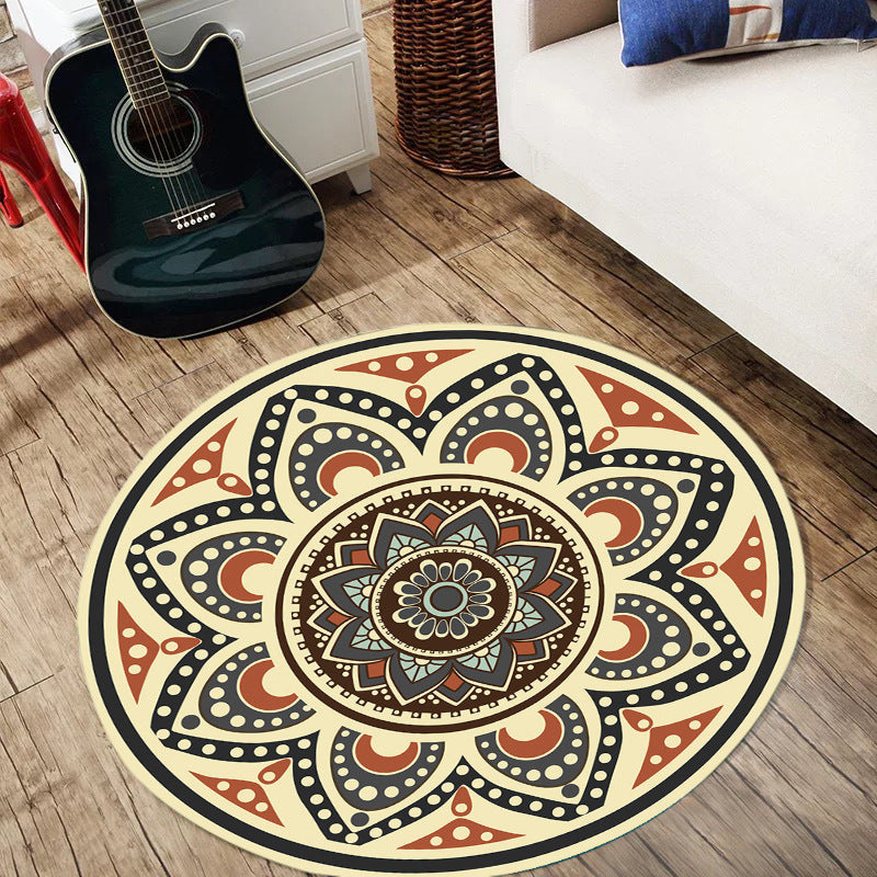 Sikunuo | Persian floral pattern rug yellow flannel rug machine washable non-slip rug for the bedroom