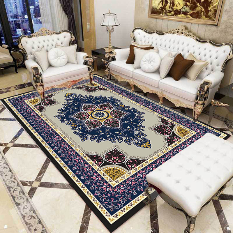 Sikunuo | Purple and brown bedroom rug Moroccan medallion floral pattern area rug polyester non-slip backing rug