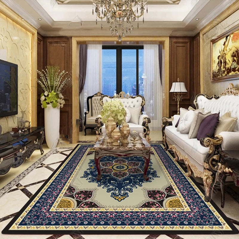 Sikunuo | Purple and brown bedroom rug Moroccan medallion floral pattern area rug polyester non-slip backing rug