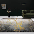 Sikunuo | Creative Abstract Area Rug Black and Gold Contemporary Rug Polyester Washable Non-Slip Back Carpet for Living Room