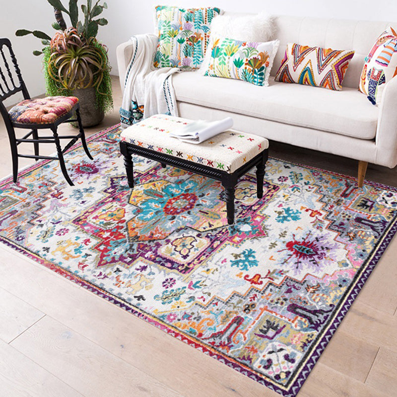 Sikunuo | Oriental Moroccan rug in pink medallion floral pattern rug polyester non-slip washable rug for home decoration