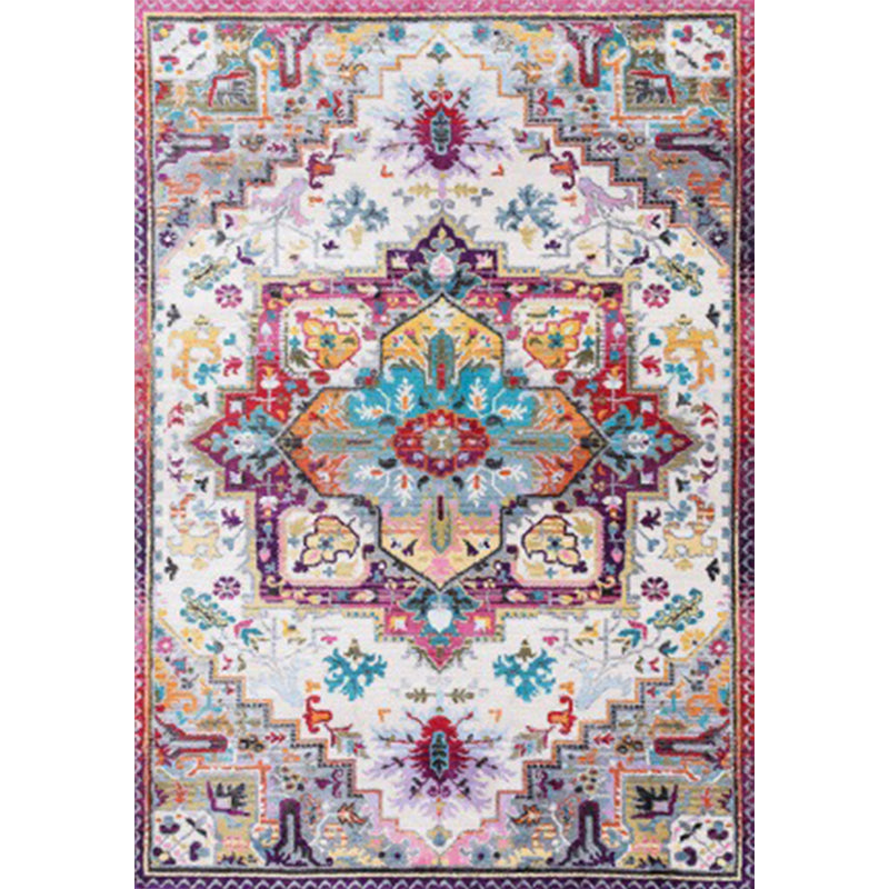 Sikunuo | Oriental Moroccan rug in pink medallion floral pattern rug polyester non-slip washable rug for home decoration