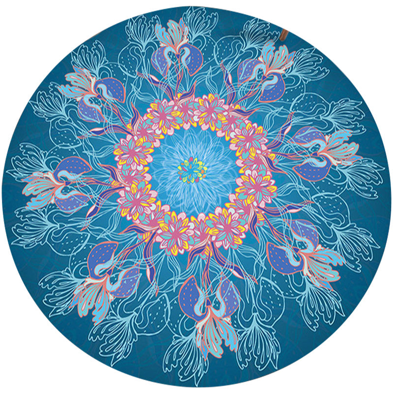 Sikunuo | Mediterranean Botanical Floral Pattern Rug Blue Flannel Rug Machine Washable Non-Slip Rug for Bedroom