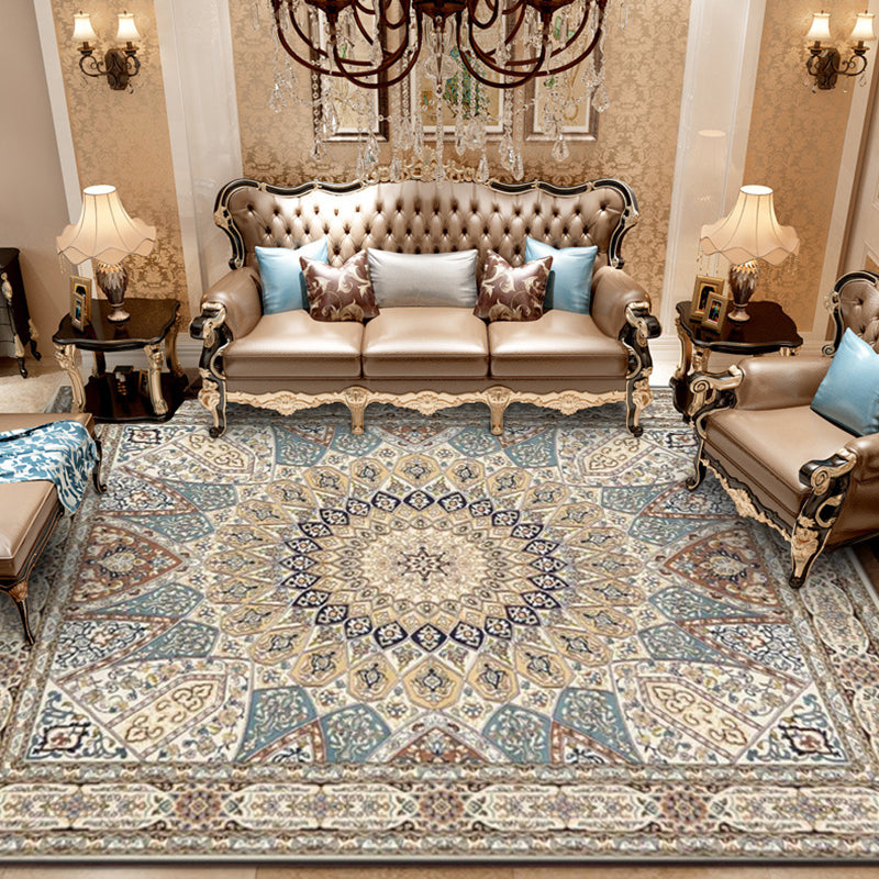 Sikunuo | Mediterranean Moroccan Carpet in Brown Medallion Irregular Shape Pattern Rug Polyester Non-Slip Rug for Home Decor