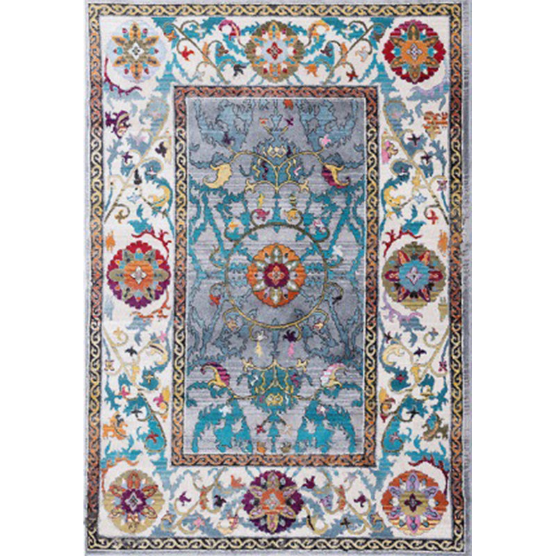 Sikunuo | Blue and Brown Bedroom Rug Moroccan Medallion Floral Vine Pattern Rug Polyester Non-Slip Pet-Friendly Rug