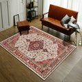 Sikunuo | Moroccan Living Room Rug in Red Medallion Flower Pattern Rug Polyester Non-Slip Pet-Friendly Area Rug