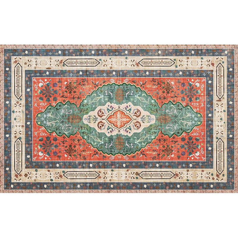 Sikunuo | Persian Moroccan rug with orange medallion flower pattern rug polyester washable non-slip rug for home decor