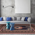 Sikunuo | Moroccan Living Room Rug in Brown Medallion Flower Pattern Carpet Polyester Non-slip Washable Rug
