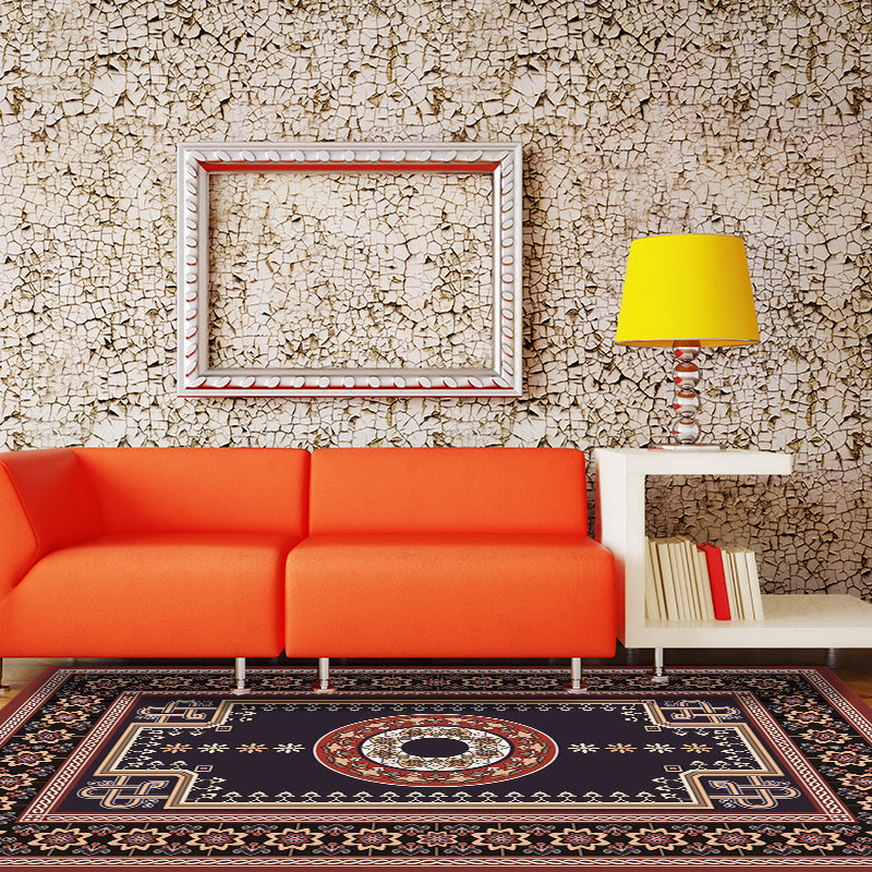 Sikunuo | Moroccan Living Room Rug in Brown Medallion Flower Pattern Carpet Polyester Non-slip Washable Rug
