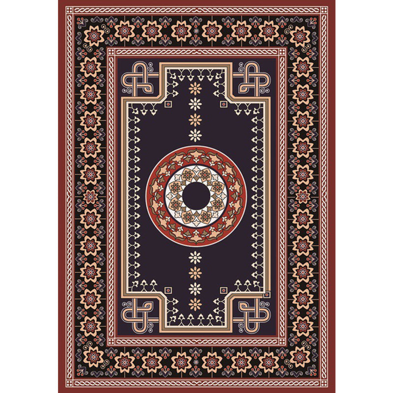 Sikunuo | Moroccan Living Room Rug in Brown Medallion Flower Pattern Carpet Polyester Non-slip Washable Rug