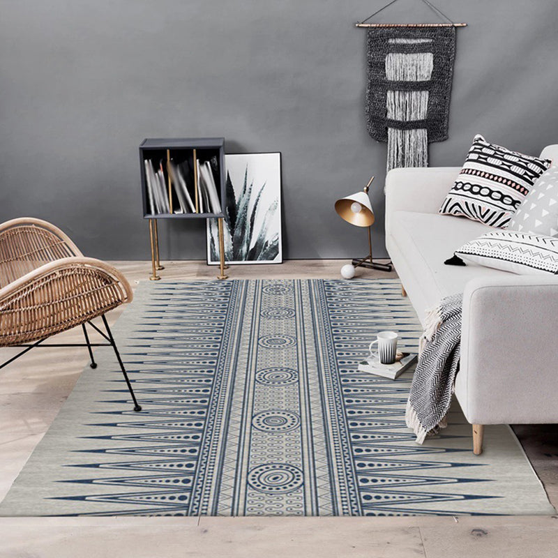 Sikunuo | Southwest Living Room Rug in Gray Tribal Triangle Circle Pattern Rug Polyester Non-Slip Pet Friendly Area Rug