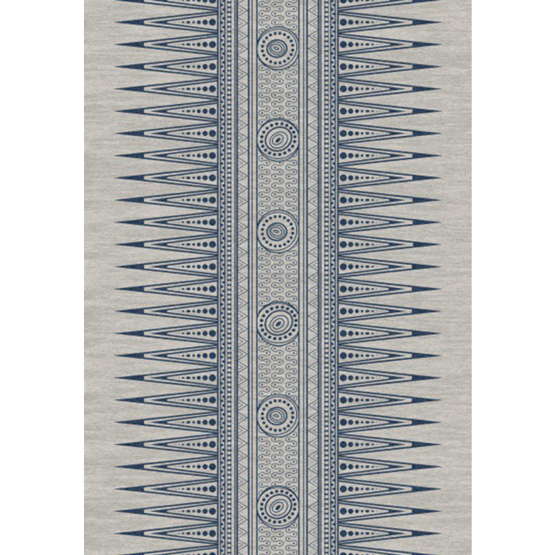 Sikunuo | Southwest Living Room Rug in Gray Tribal Triangle Circle Pattern Rug Polyester Non-Slip Pet Friendly Area Rug