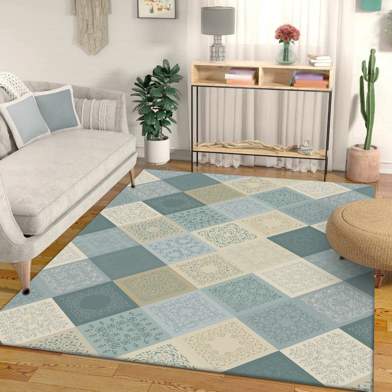 Sikunuo | Eastern Moroccan rug in yellow and green checked pattern rug polyester non-slip backing rug for home decor