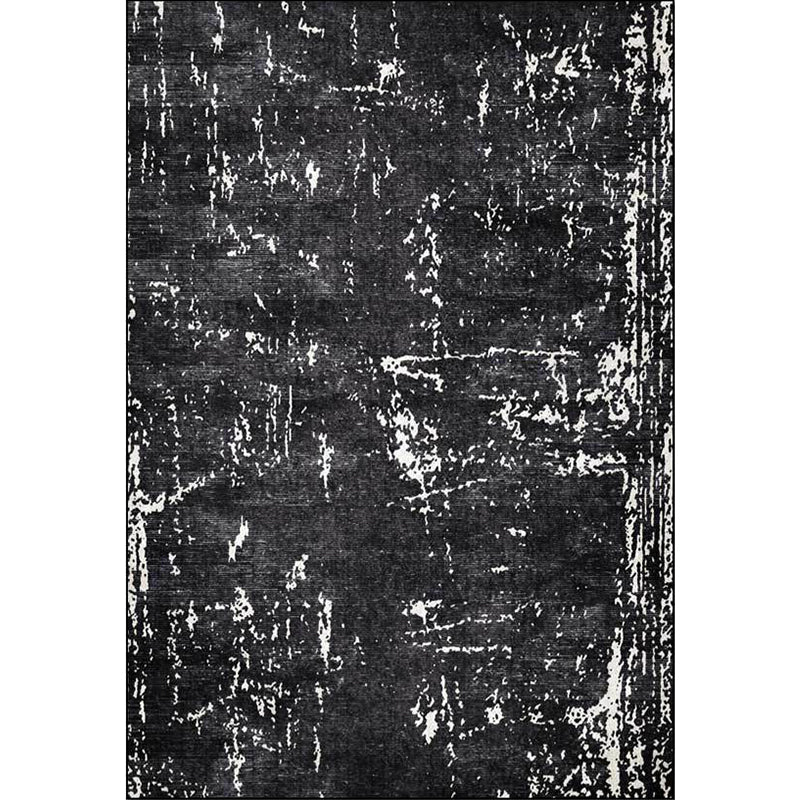 Sikunuo | Black Industrial Floor Rug Polyester Abstract Rug Washable Non-Slip Underlay Flooring for Living Room