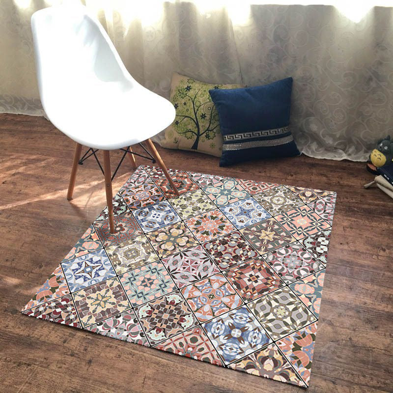 Sikunuo | American Moroccan carpet in pink diamond geometric floral pattern carpet polyester non-slip carpet for home decor