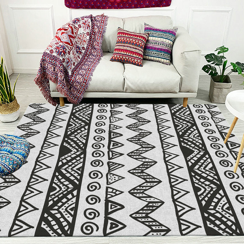 Sikunuo | Americana Southwestern Rug in gray triangle diamond pattern rug polyester pet-friendly rug for home decoration