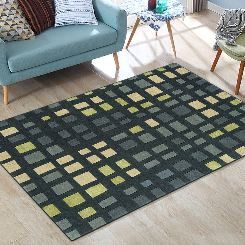 Sikunuo | Simple novelty carpet in green checkered pattern Carpet Polyester Non-slip Stain-resistant rug for home decoration