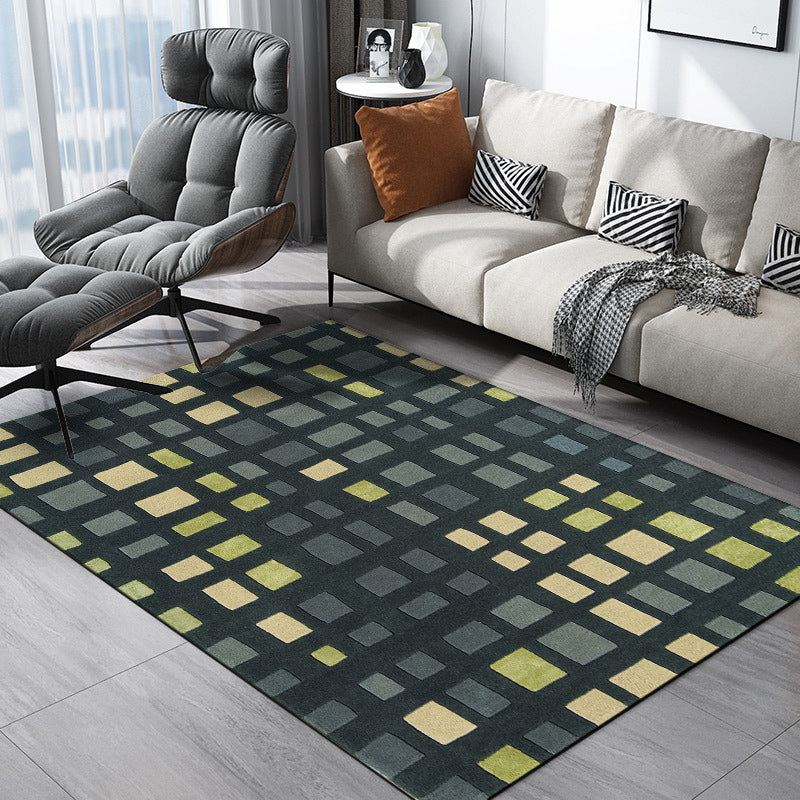 Sikunuo | Simple novelty carpet in green checkered pattern Carpet Polyester Non-slip Stain-resistant rug for home decoration